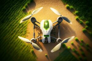 Agriculture drone fly to sprayed fertilizer on the sweet corn fields. Neural network generated art photo