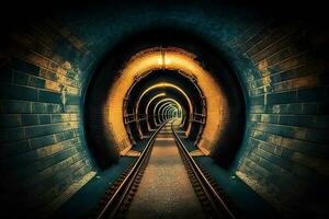 subterráneo subterraneo túneles en sucio obsoleto condición. neural red generado Arte foto