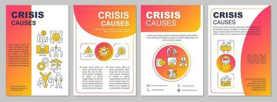 Crisis causes red gradient brochure template. Business risks. Leaflet design with linear icons. 4 vector layouts for presentation, annual reports