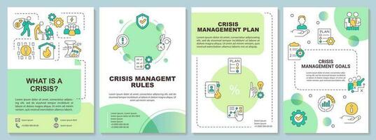 Crisis management process green brochure template. Leaflet design with linear icons. Editable 4 vector layouts for presentation, annual reports