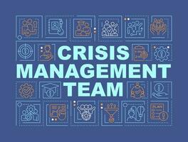 Crisis management team word concepts dark blue banner. Infographics with editable icons on color background. Isolated typography. Vector illustration with text