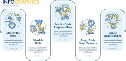 crisis administración equipo azul rectángulo infografía modelo. trabajo en equipo. datos visualización con 5 5 pasos. editable cronograma informacion cuadro. flujo de trabajo diseño con línea íconos vector