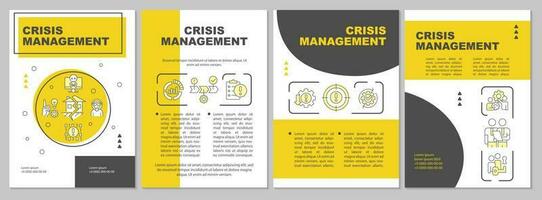 Crisis management process yellow brochure template. Leaflet design with linear icons. Editable 4 vector layouts for presentation, annual reports