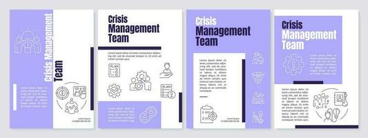 Crisis management team purple brochure template. Teamwork. Leaflet design with linear icons. Editable 4 vector layouts for presentation, annual reports