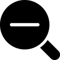 Magnifier and minus black glyph ui icon. Downsizing. Simple filled line element. User interface design. Silhouette symbol on white space. Solid pictogram for web, mobile. Isolated vector illustration