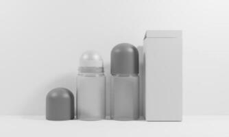 illustration 3d render deodorant bottle mockup design. Fake deodorant bottles. Deodorant packaging. Deodorant isolate on white background. photo