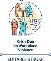 Crisis due to workplace violence concept icon. Beating employee. Type of crisis abstract idea thin line illustration. Isolated outline drawing. Editable stroke vector