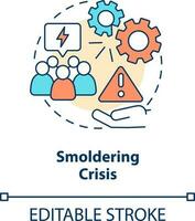 Smoldering crisis concept icon. Neglect and ignore problem. Type of crisis abstract idea thin line illustration. Isolated outline drawing. Editable stroke vector