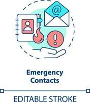Emergency contacts concept icon. Phone numbers list. Crisis management plan component abstract idea thin line illustration. Isolated outline drawing. Editable stroke vector
