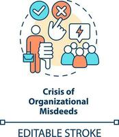 Crisis of organizational misdeeds concept icon. Negative results. Type of crisis abstract idea thin line illustration. Isolated outline drawing. Editable stroke vector