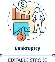 Bankruptcy concept icon. Lack of funds. Fail to pay. Type of crisis abstract idea thin line illustration. Isolated outline drawing. Editable stroke vector