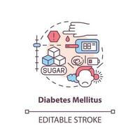 diabetes mellitus concepto icono. sangre glucosa nivel. crónico enfermedades mayor grupo resumen idea Delgado línea ilustración. aislado contorno dibujo. editable carrera vector