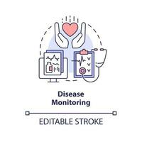 Disease monitoring concept icon. Tracking and analysis. Chronic disease management abstract idea thin line illustration. Isolated outline drawing. Editable stroke vector