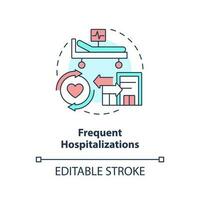 Frequent hospitalization concept icon. Chronic care management challenge abstract idea thin line illustration. Isolated outline drawing. Editable stroke vector