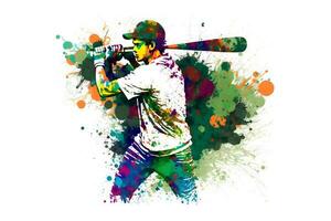 Baseball Player with multicolored watercolor splash, isolated on white background. Neural network generated art photo