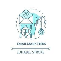 Email marketers turquoise concept icon. Products sales. Affiliate specialists type abstract idea thin line illustration. Isolated outline drawing. Editable stroke vector