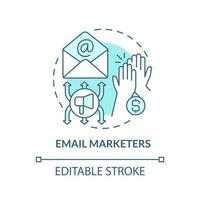 Email marketers turquoise concept icon. Products sales. Affiliate specialists type abstract idea thin line illustration. Isolated outline drawing. Editable stroke vector