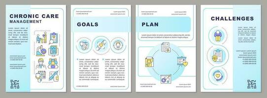 Chronic care management light blue brochure template. Leaflet design with linear icons. Editable 4 vector layouts for presentation, annual reports