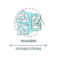 Blogger turquoise concept icon. Content on social media. Affiliate marketers type abstract idea thin line illustration. Isolated outline drawing. Editable stroke vector