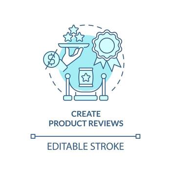 Create product reviews turquoise concept icon. Begin affiliate program abstract idea thin line illustration. Isolated outline drawing. Editable stroke vector