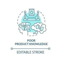Poor product knowledge turquoise concept icon. Affiliate marketer mistake abstract idea thin line illustration. Isolated outline drawing. Editable stroke vector