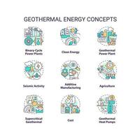 Geothermal energy concept icons set. Power station. Generate electricity idea thin line color illustrations. Isolated symbols. Editable stroke vector