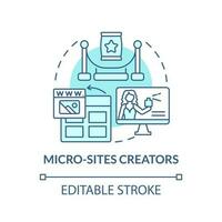 Micro sites creators turquoise concept icon. Sales online. Affiliate marketers type abstract idea thin line illustration. Isolated outline drawing. Editable stroke vector