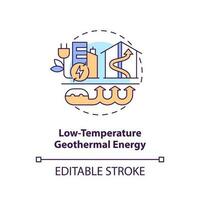 Low-temperature geothermal energy concept icon. Type of geothermal energy abstract idea thin line illustration. Isolated outline drawing. Editable stroke vector