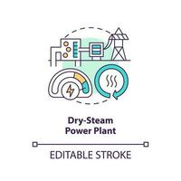 Dry-steam power plant concept icon. Turbine and generator. Geothermal power station abstract idea thin line illustration. Isolated outline drawing. Editable stroke vector