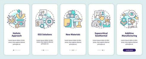 Geothermal energy trends onboarding mobile app screen. Walkthrough 5 steps editable graphic instructions with linear concepts. UI, UX, GUI template vector