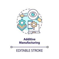 Additive manufacturing concept icon. 3D printer. Geothermal energy trend abstract idea thin line illustration. Isolated outline drawing. Editable stroke vector