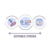 Food product checkup and certification loop concept icon. Hazard prevention technology. Reduce risks abstract idea thin line illustration. Isolated outline drawing. Editable stroke vector