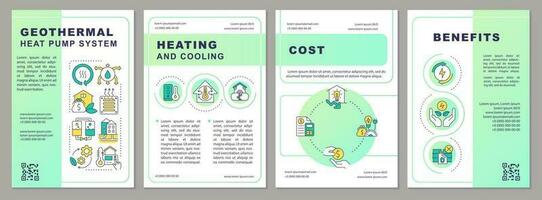 Geothermal heat pump system green brochure template. Leaflet design with linear icons. Editable 4 vector layouts for presentation, annual reports
