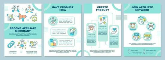 Become affiliate merchant mint brochure template. Marketing. Leaflet design with linear icons. Editable 4 vector layouts for presentation, annual reports