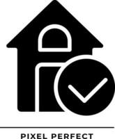 House verification black glyph icon. Safe building construction. Real estate agency service. Home protection. Silhouette symbol on white space. Solid pictogram. Vector isolated illustration