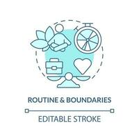 Routine and boundaries blue concept icon. Work, life balance. Workplace wellbeing abstract idea thin line illustration. Isolated outline drawing. Editable stroke vector