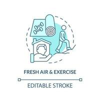 Fresh air and exercise blue concept icon. Workout. Remote workplace wellbeing tip abstract idea thin line illustration. Isolated outline drawing. Editable stroke vector