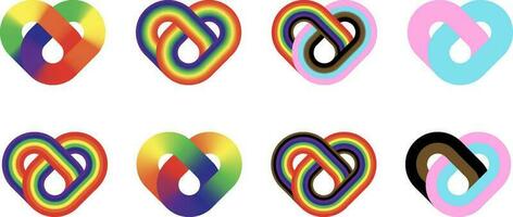 Rainbow hearts set. LGBT flag symbols, icons collection. Vector illustration.