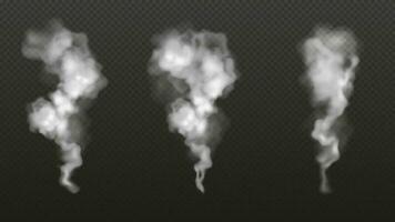 Realistic transparent smoke or exhaust from a chimney. White clouds of steam in the air. Vector illustration