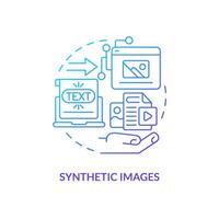 Synthetic images blue gradient concept icon. Computer produced models. AI generated media type abstract idea thin line illustration. Isolated outline drawing vector