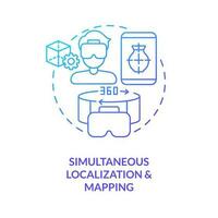 simultáneo localización y cartografía azul degradado concepto icono. metaverso sintético datos solución resumen idea Delgado línea ilustración. aislado contorno dibujo vector