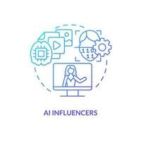 AI influencers blue gradient concept icon. Social media algorithm. Computer based media type abstract idea thin line illustration. Isolated outline drawing vector