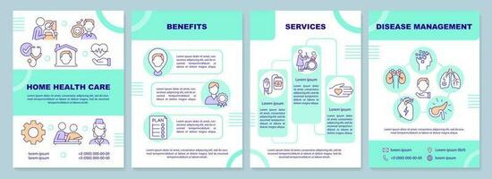 Home health care turquoise brochure template. Leaflet design with linear icons. Editable 4 vector layouts for presentation, annual reports