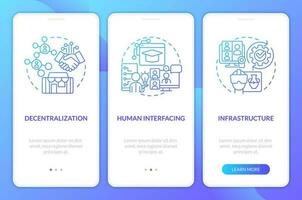 capas de metaverso azul degradado inducción móvil aplicación pantalla. ciberespacio recorrido 3 pasos gráfico instrucciones con lineal conceptos. ui, ux, gui modelo vector