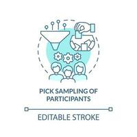 Pick sampling of participants turquoise concept icon. How to conduct causal research abstract idea thin line illustration. Isolated outline drawing. Editable stroke vector