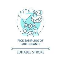 Pick sampling of participants turquoise concept icon. How to conduct causal research abstract idea thin line illustration. Isolated outline drawing. Editable stroke vector