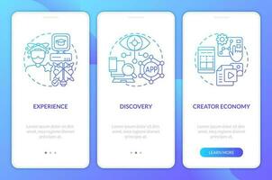 Multiverse layers blue gradient onboarding mobile app screen. Virtual reality walkthrough 3 steps graphic instructions with linear concepts. UI, UX, GUI template vector