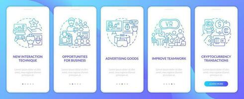 metaverso importancia para negocio azul degradado inducción móvil aplicación pantalla. recorrido 5 5 pasos gráfico instrucciones con lineal conceptos. ui, ux, gui modelo vector