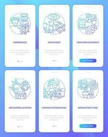 Layers of metaverse technology blue gradient onboarding mobile app screens set. Walkthrough 3 steps graphic instructions with linear concepts. UI, UX, GUI template vector