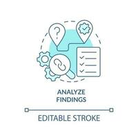 Analyze findings turquoise concept icon. Data control. How to conduct causal research abstract idea thin line illustration. Isolated outline drawing. Editable stroke vector